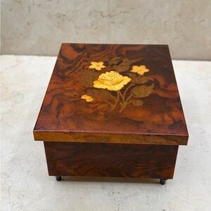 Vintage Reuge Music Box "Time To Remember" Inlaid Burl Wood Swiss Movement